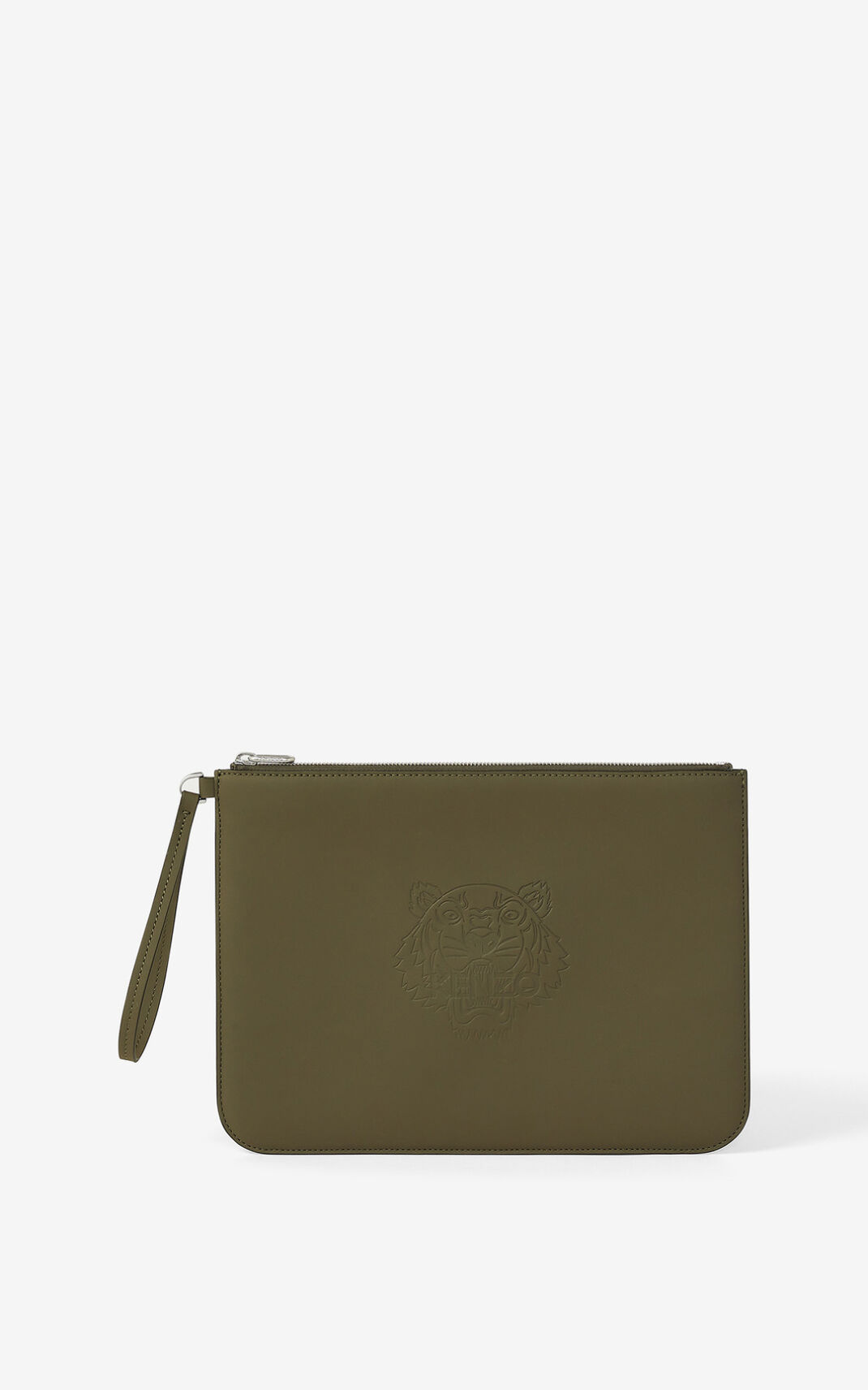 Kenzo Preppy Tiger large Clutch Olive For Womens 3825QMKPA